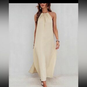 Elegant Cream Halter Maxi Dress